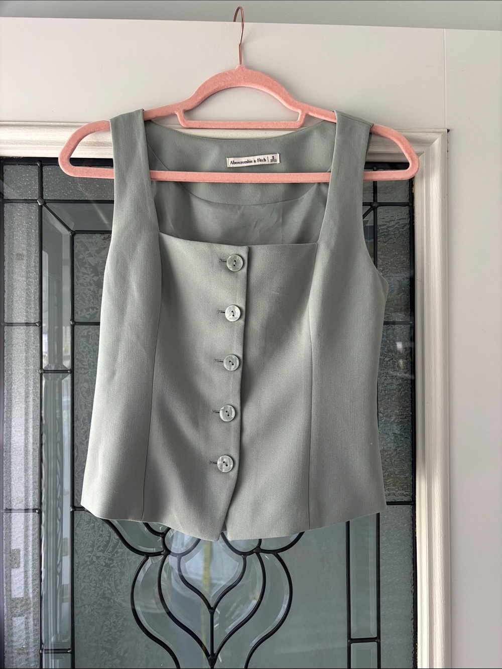 Abercrombie & Fitch Light Sage Green Button-Front Square Neck Vest
